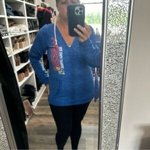 Blue 84 Kansas KU jayhawk  Blue Sweatshirt Vneck new xl tunic